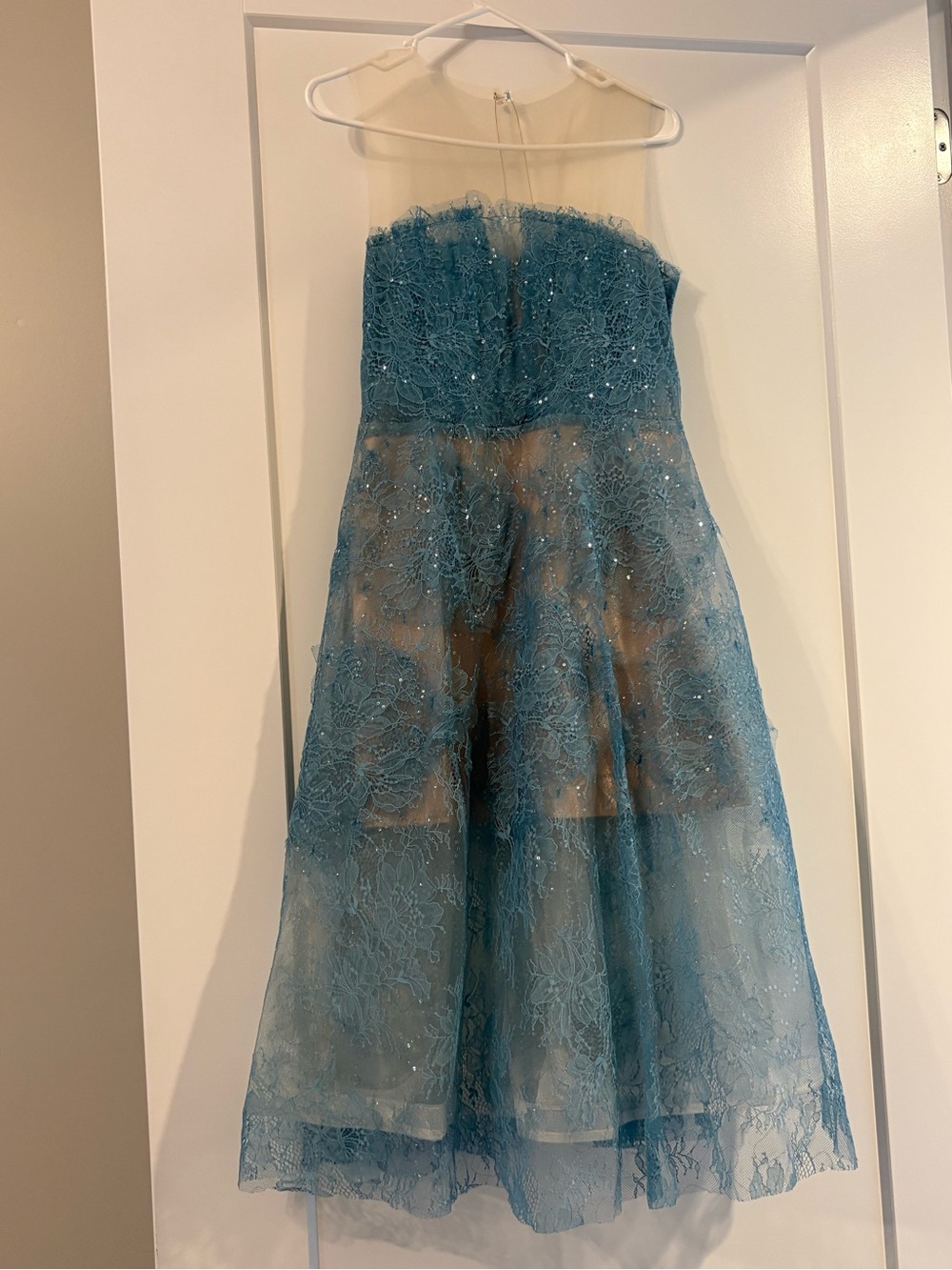 Blue Floral Appliqué Midi Dress | Size L | NWOT